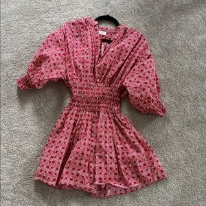 Never a Wallflower Red Patterned Mini Dress Cynthia dress XS smocked